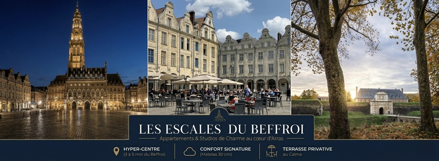 Triptyque Arras : Beffroi illuminé, Places baroques, Citadelle Vauban